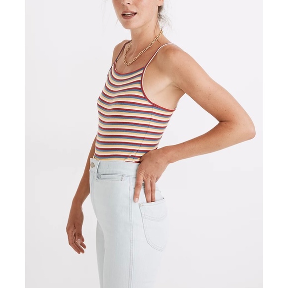 Madewell NWT Retro Rainbow Striped Spaghetti  Strap Ribbed Thong Bodysuit - Picture 2 of 12